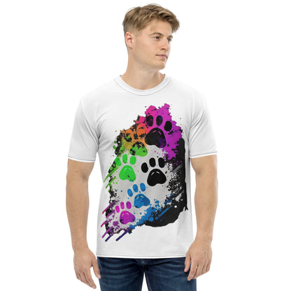 EzPanda™ Men's Neon Pink Paw Parade - Stylish Watercolor Print Tee