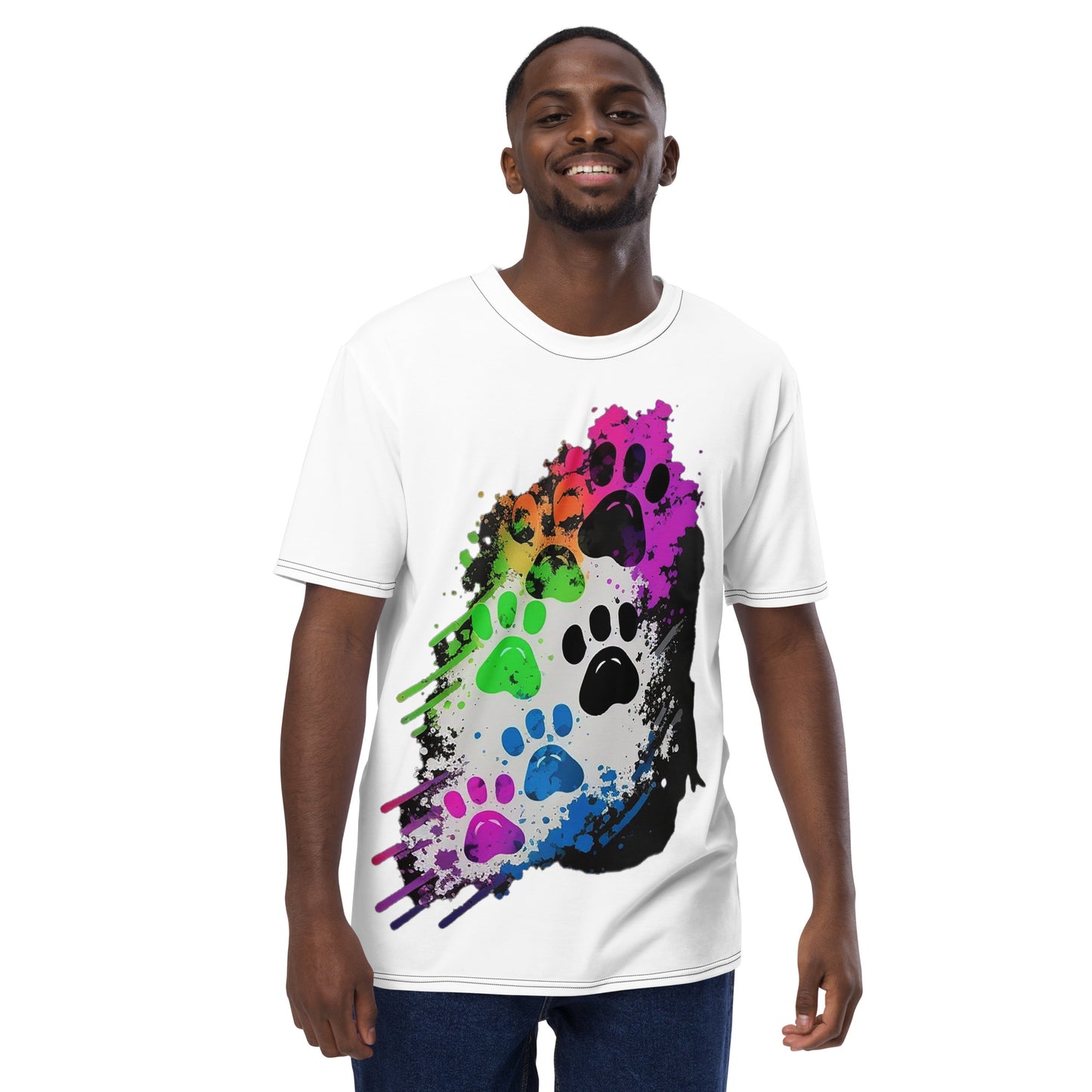 EzPanda™ Men's Neon Pink Paw Parade - Stylish Watercolor Print Tee