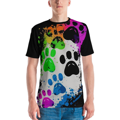 EzPanda™ Men's Neon Pink Paw Parade - Stylish Watercolor Print Tee (Black)