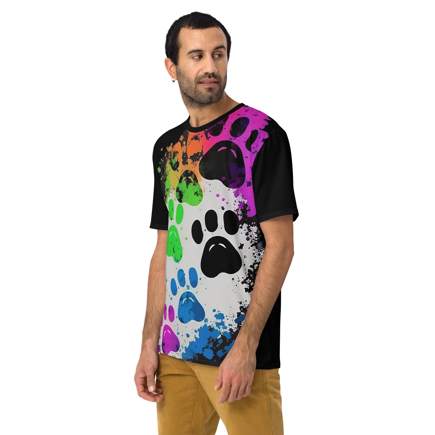 EzPanda™ Men's Neon Pink Paw Parade - Stylish Watercolor Print Tee (Black)