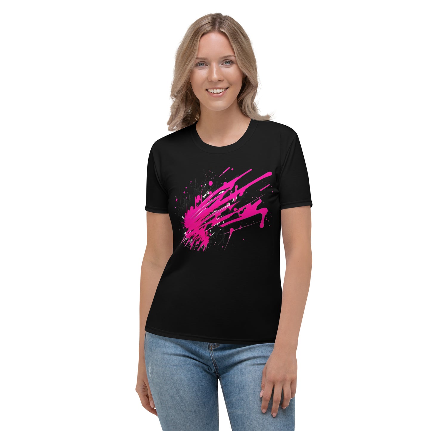 EzPanda™ Neon Wave: Graffiti-Style Power Surge Women's Graphic Crew Neck Tee