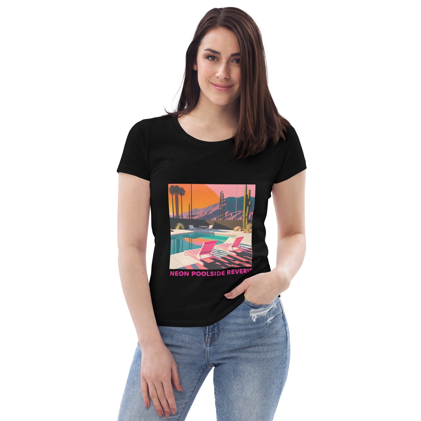 EzPanda™ Neon Poolside Reverie: Women's Eco-Friendly Graphic Tee