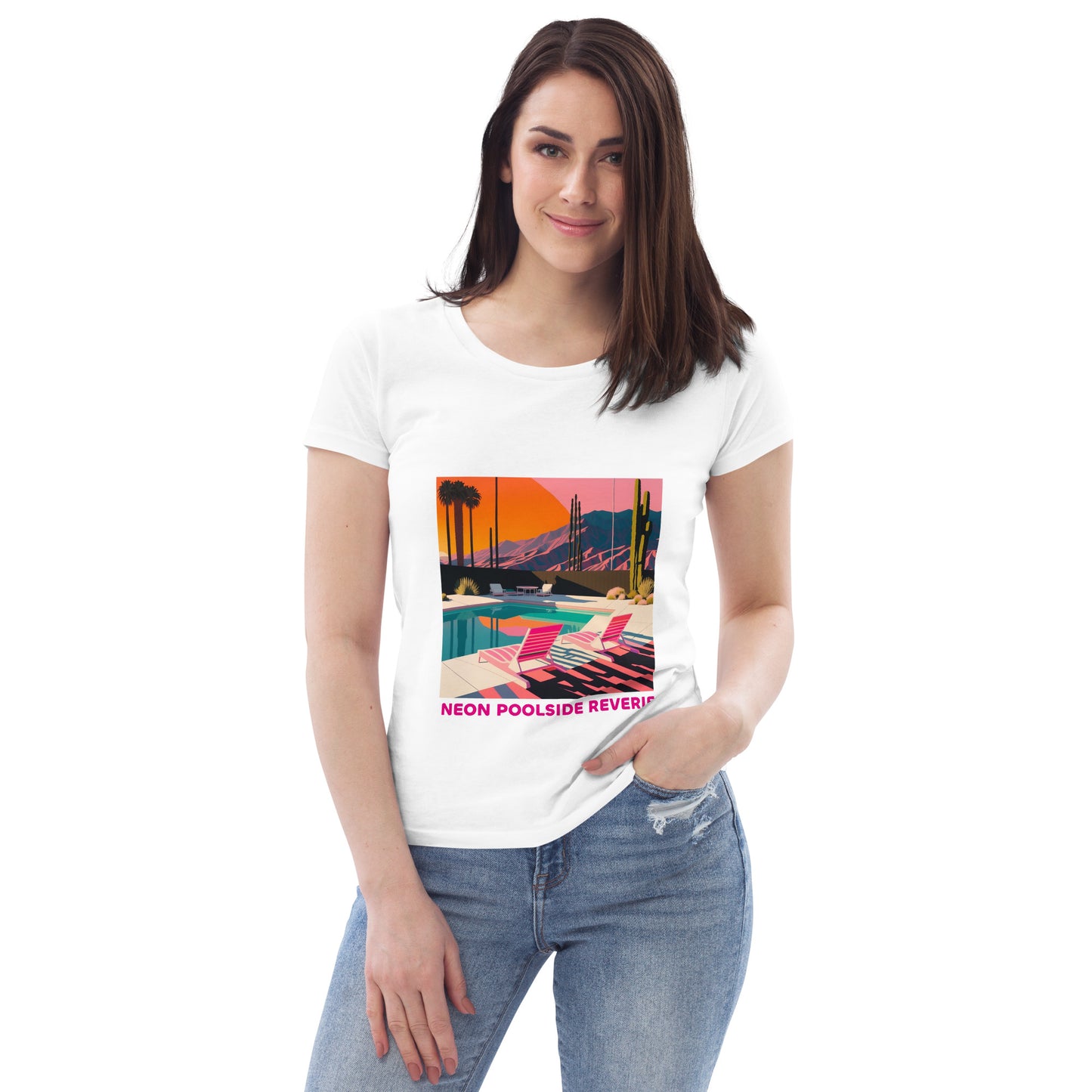 EzPanda™ Neon Poolside Reverie: Women's Eco-Friendly Graphic Tee