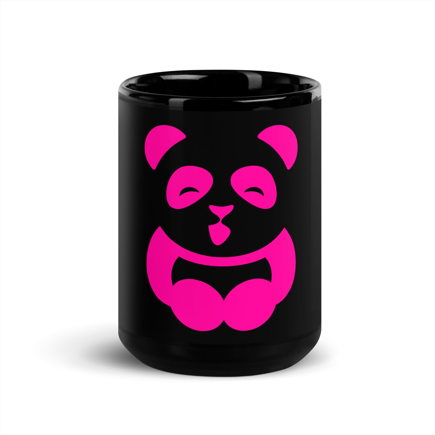 EzPanda™ Black Glossy Coffee Mug (Alternate Logo - Transparent Pink)