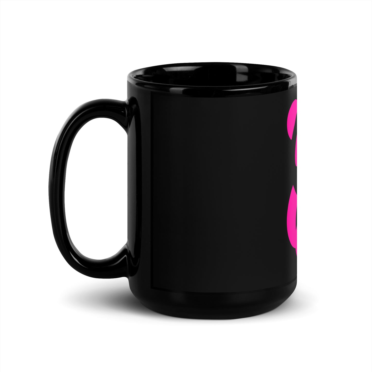 EzPanda™ Black Glossy Coffee Mug (Alternate Logo - Transparent Pink)