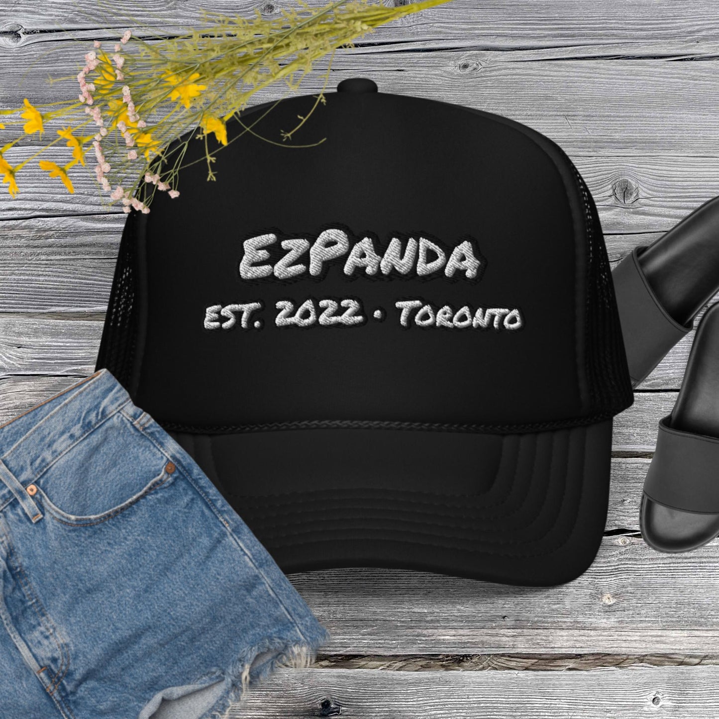 EzPanda™ Classic Foam Trucker Hat (Alternate Name + Toronto Only - Black & White)