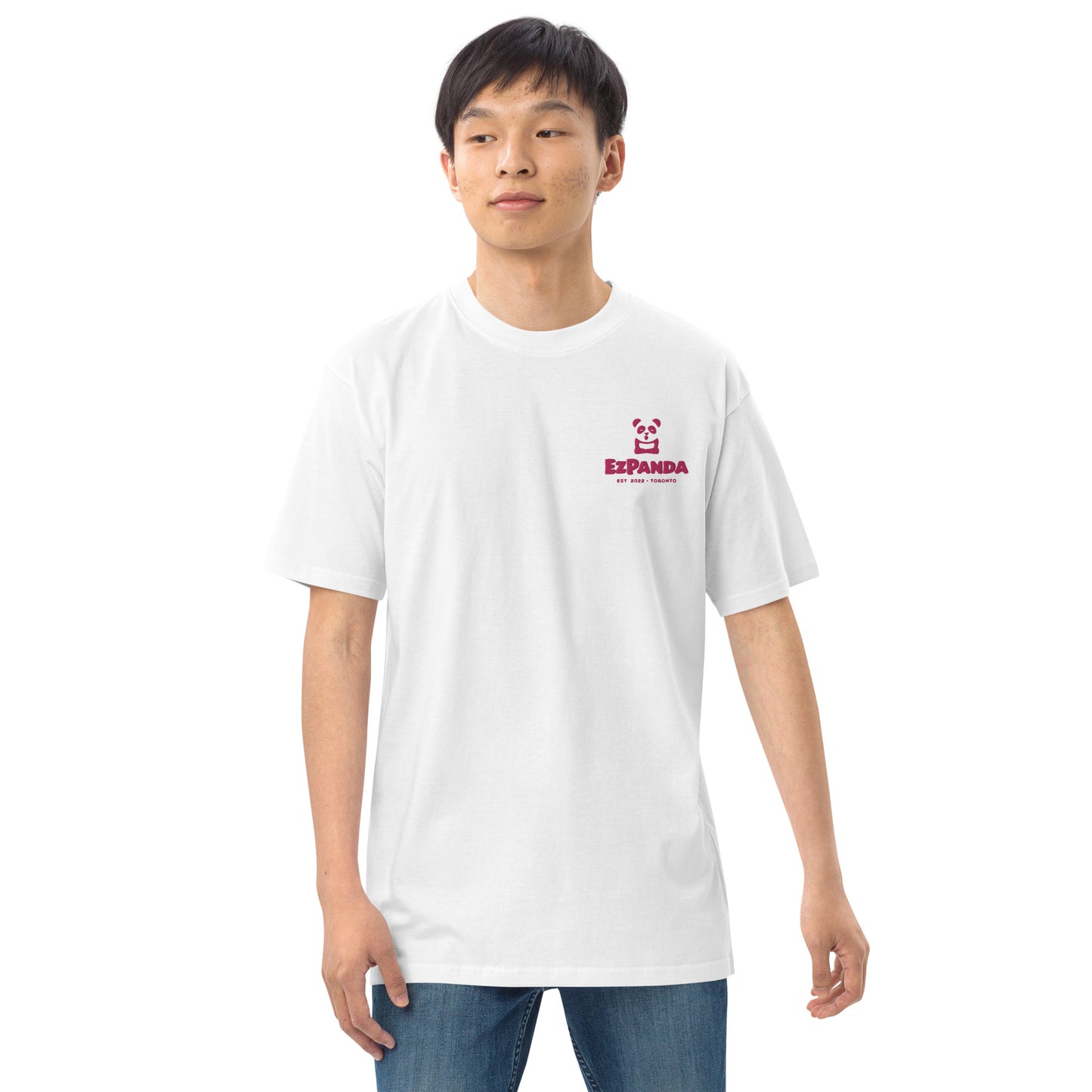 EzPanda™ Men's Premium Oversized T-Shirt (Original Logo + Name - Transparent Pink - Toronto)