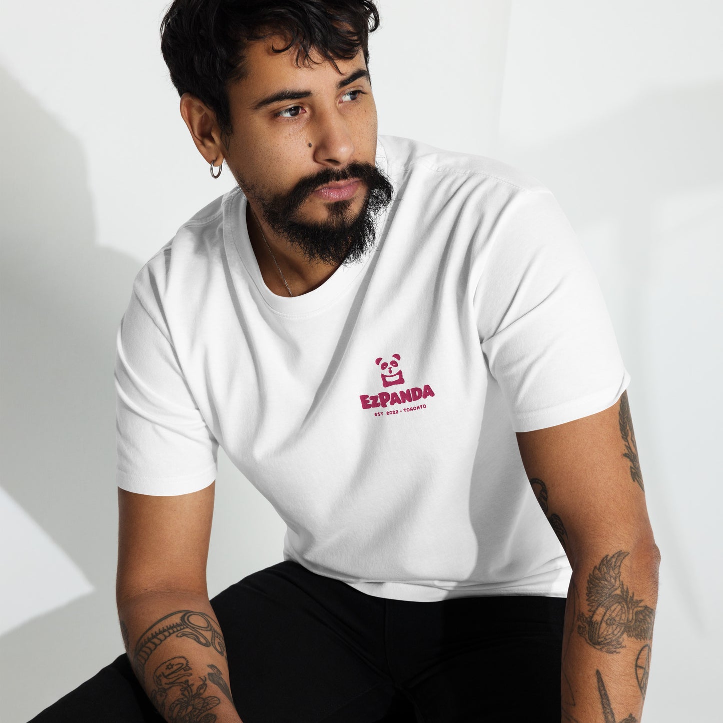 EzPanda™ Men's Premium Oversized T-Shirt (Original Logo + Name - Transparent Pink - Toronto)